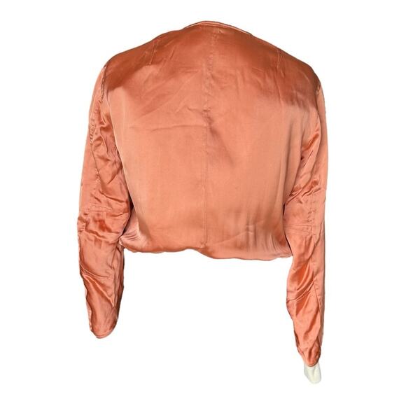 Rag & Bone Peach Satin Bomber Jacket Cropped Orange Zip Front Streetwear XS - Picture 5 of 11
